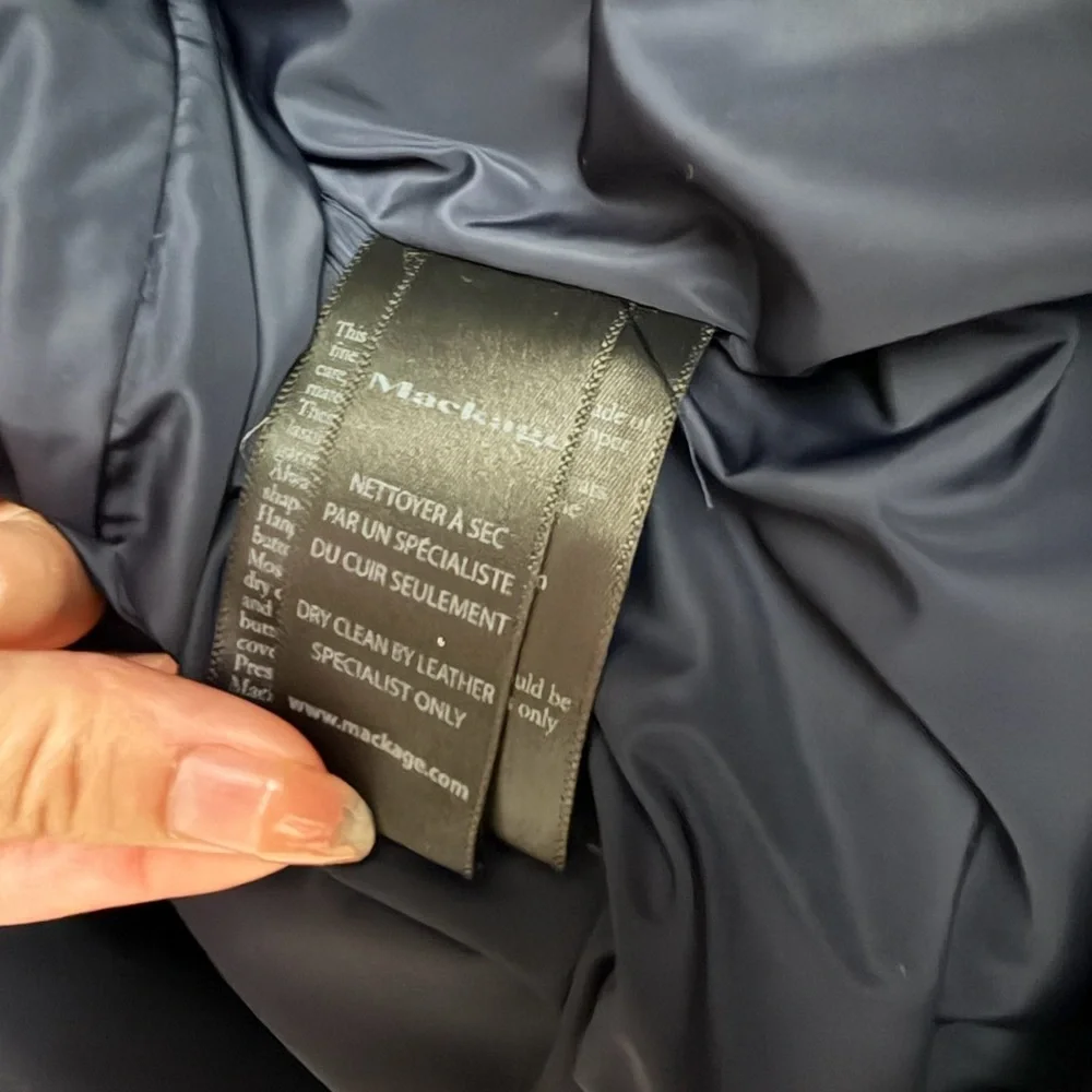 Mackage Dark Blue Puffer Coat with Brown Fur Trim - Picture 7 of 11